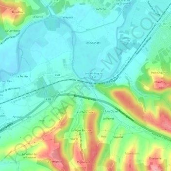 Mappa topografica Montanceix, altitudine, rilievo