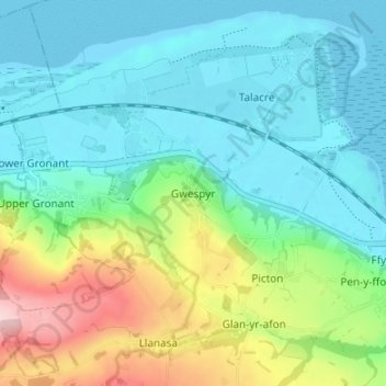 Mappa topografica Gwespyr, altitudine, rilievo