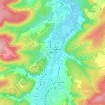 Mappa topografica Ricey-Bas, altitudine, rilievo