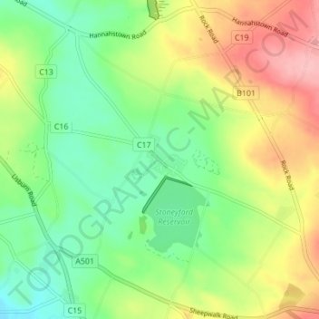 Mappa topografica Stoneyford, altitudine, rilievo