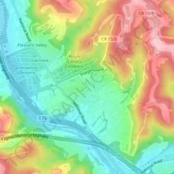 Mappa topografica Wheeling Park, altitudine, rilievo