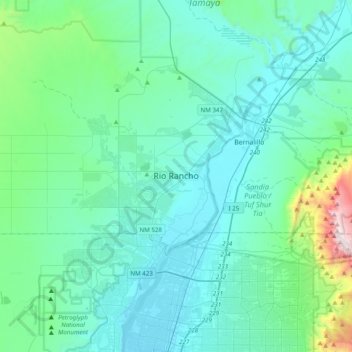 Mappa topografica Rio Rancho, altitudine, rilievo
