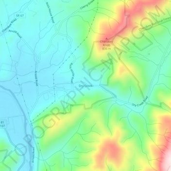 Mappa topografica Dry Creek, altitudine, rilievo