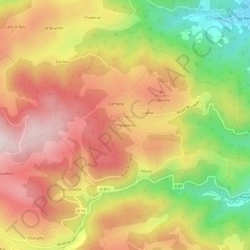 Mappa topografica Pleigneux, altitudine, rilievo