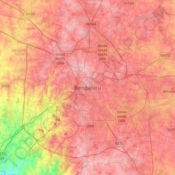 Mappa topografica Bangalore, altitudine, rilievo