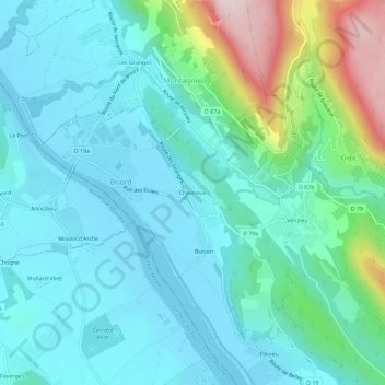 Mappa topografica Chevrieux, altitudine, rilievo