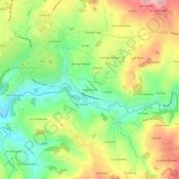Mappa topografica Vieux Coise, altitudine, rilievo