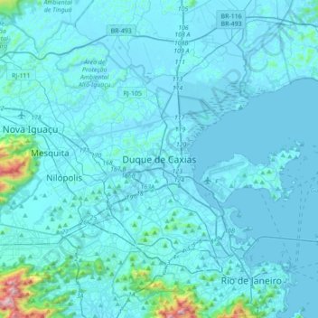 Mappa topografica Duque de Caxias, altitudine, rilievo
