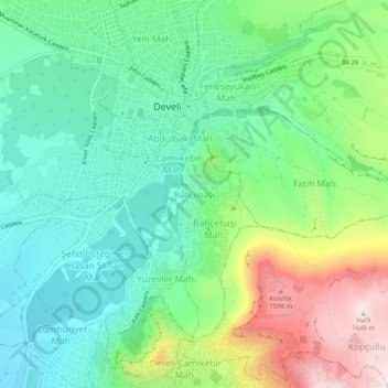 Mappa topografica Bahçebaşı, altitudine, rilievo