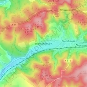 Mappa topografica Wichtshausen, altitudine, rilievo