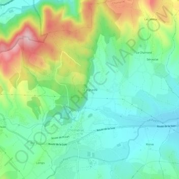 Mappa topografica Le Vignarès, altitudine, rilievo