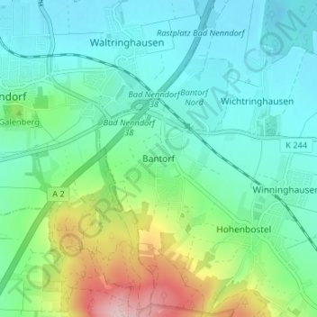 Mappa topografica Bantorf, altitudine, rilievo