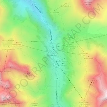Mappa topografica Zürs, altitudine, rilievo