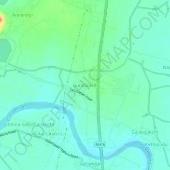 Mappa topografica Gundlapalli, altitudine, rilievo