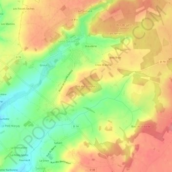 Mappa topografica Bois des Chagnats, altitudine, rilievo