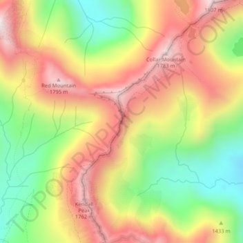 Mappa topografica Kendall Katwalk, altitudine, rilievo