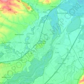 Mappa topografica Moosburg an der Isar, altitudine, rilievo