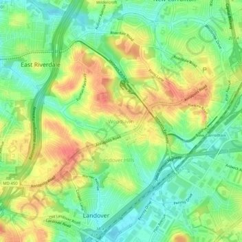 Mappa topografica Woodlawn, altitudine, rilievo