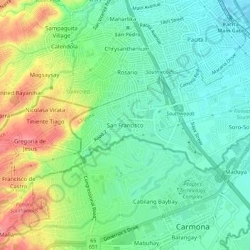 Mappa topografica San Francisco, altitudine, rilievo