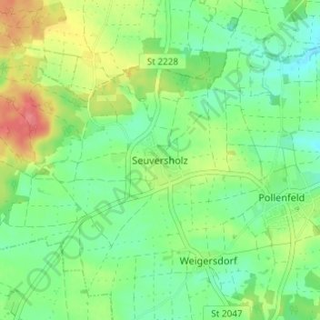 Mappa topografica Seuversholz, altitudine, rilievo