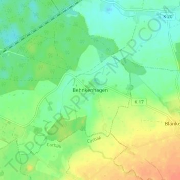 Mappa topografica Behnkenhagen, altitudine, rilievo