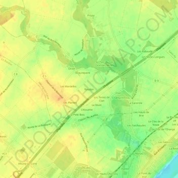 Mappa topografica Roudon, altitudine, rilievo