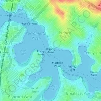 Mappa topografica Kissing Point, altitudine, rilievo