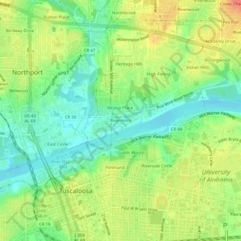 Mappa topografica Rivermont, altitudine, rilievo