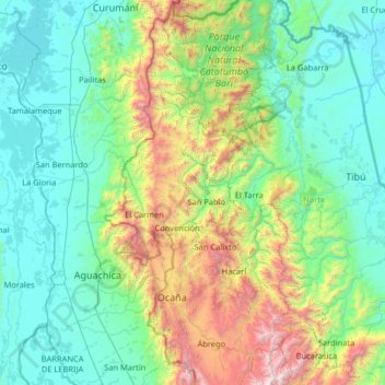 Mappa topografica Convención, altitudine, rilievo