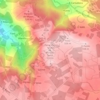 Mappa topografica Penedo Samil, altitudine, rilievo