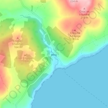 Mappa topografica Claonaig, altitudine, rilievo