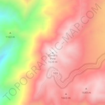 Mappa topografica Dante's View, altitudine, rilievo