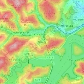 Mappa topografica Wamge, altitudine, rilievo