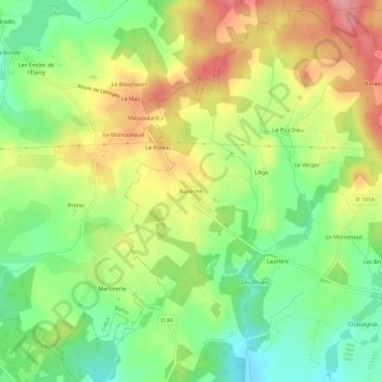 Mappa topografica Banèche, altitudine, rilievo