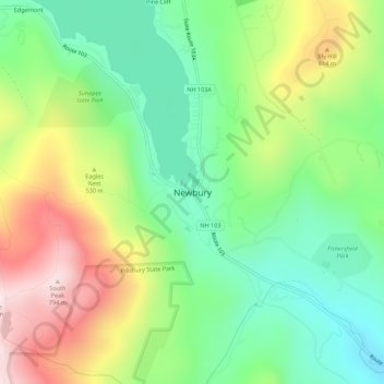 Mappa topografica Newbury, altitudine, rilievo