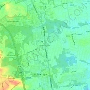 Mappa topografica Dogs Corners, altitudine, rilievo