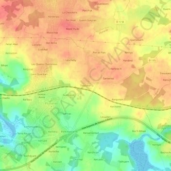 Mappa topografica Treguevir, altitudine, rilievo