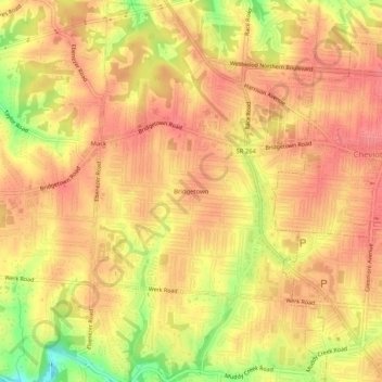 Mappa topografica Bridgetown, altitudine, rilievo