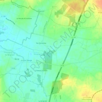 Mappa topografica Tesson, altitudine, rilievo