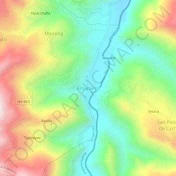 Mappa topografica Antaparco, altitudine, rilievo