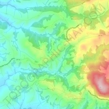 Mappa topografica Montisi, altitudine, rilievo