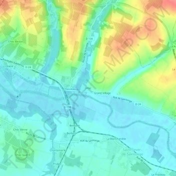 Mappa topografica Orlac, altitudine, rilievo