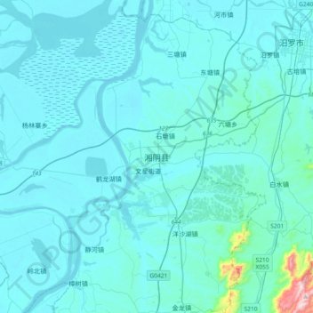 Mappa topografica 湘阴县, altitudine, rilievo