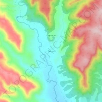 Mappa topografica Dawson, altitudine, rilievo