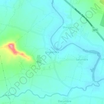 Mappa topografica Godumbre, altitudine, rilievo
