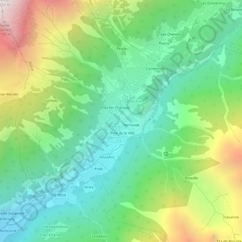 Mappa topografica Veyne, altitudine, rilievo