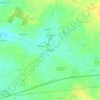 Mappa topografica Marlonges, altitudine, rilievo