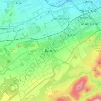 Mappa topografica Balerno, altitudine, rilievo