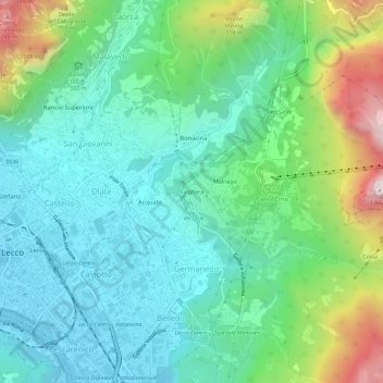 Mappa topografica Falghera, altitudine, rilievo