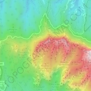Mappa topografica la Reina, altitudine, rilievo